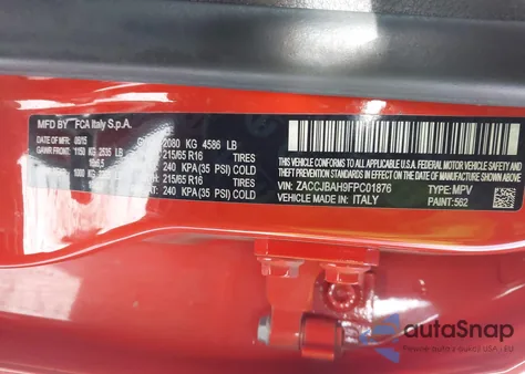 2015 Jeep Renegade Sport z USA, uszkodzony, nr VIN ZACCJBAH9FPC01876